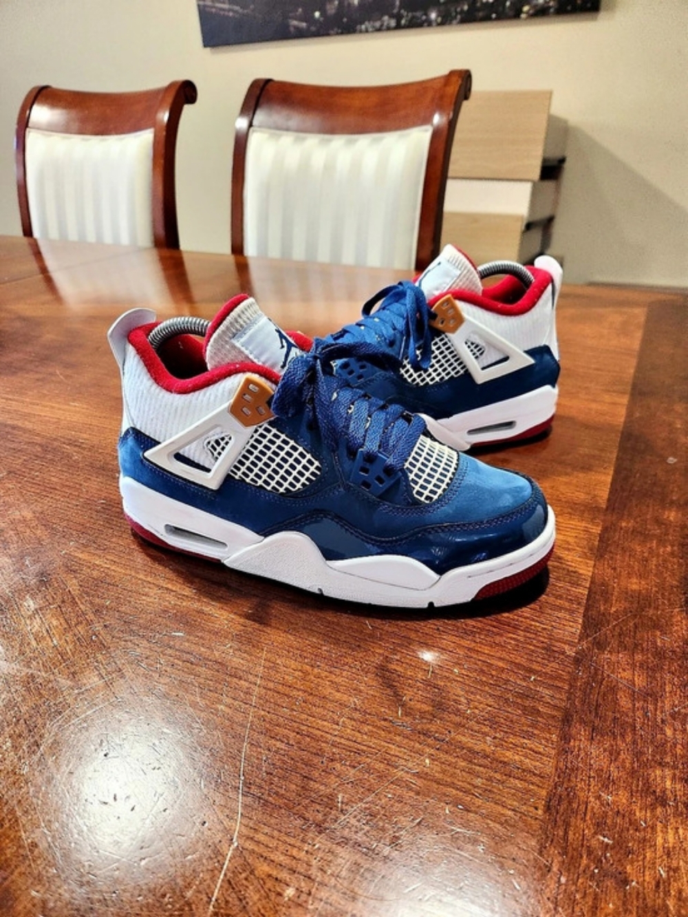 Jordan Air Jordan 4 Retro Sneakers Blue & Red US 5.5Y Used